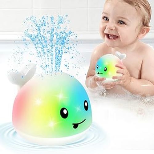 Whale Bath Toy Sprinkler, Light Up Bath Toys for Kids Ages 1-3 Babies 6-12-18 Months, 1 2 3 Year Old Boys Girls Valentines Toddler Birthday Gifts, Bathtub Fountain Pool Water Table Toys