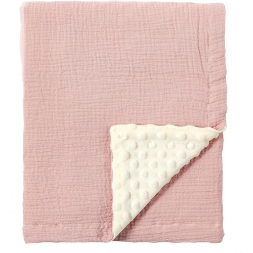 CREVENT 30''X40'' Organic Muslin Cotton Baby Blanket for Newborns, Soft Mink Backing, Essential for Baby Shower Birthday Gift - Pink 75X100cm