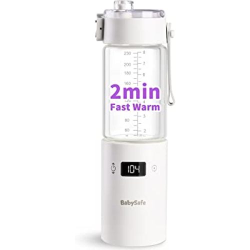 Portable Bottle Warmer, Super Fast Warmer for Breastmilk/Formula, Travel Water Warmer Wireless, Dual Power, 5 Temp, 9-12H Keeping Warm, Instantly Formula Maker, Ideal for On The Go/Night/Car/Home