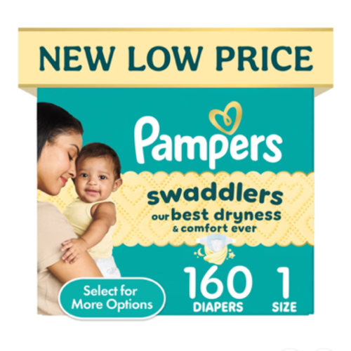 Pampers Swaddlers Fragrance Free Baby Diapers Size 1, 160 Count (Select for More Options)