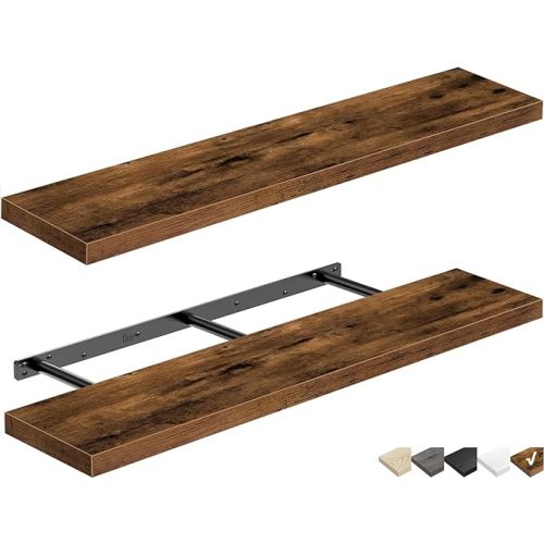 QEEIG Floating Shelves for Wall 39.4" Long - Wall Mounted Shelf Bathroom Kitchen Living Room Bedroom Farmhouse Home Decor Display Bookshelf Large 39.4 x 9.3 inch Set of 2, Rustic Brown (008-100BN)