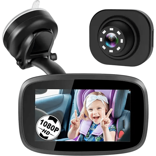 1080P Baby Car Mirror, Shybaby 4.3'' Baby Car Camera Monitor 170° Wide View, HD Night Vision Function and Reusable Sucker Bracket, Safety Rear Facing Car Set Camera Infants Kids Toddlers Black