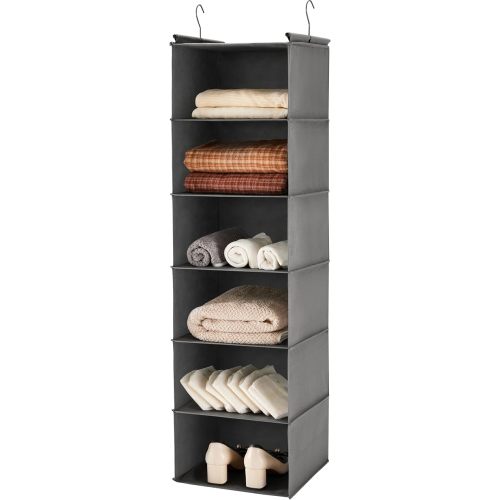 MAX Houser 6 Tier Shelf Hanging Closet Organizer, Closet Hanging Shelf with 2 Sturdy Hooks for Storage, Foldable (Grey)