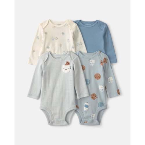 Baby Boy 4-Pack Milk & Cookies Long-Sleeve Multipack Bodysuits | Carter's