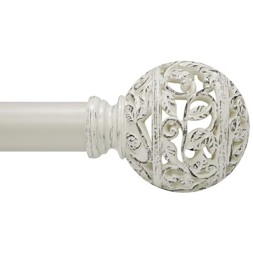Curtain Rods For Windows 28 to 48 Inches, 1 Inch Heavy-Duty Adjustable Decorative Curtain Rods with Branches Leaves Hollow Finials For Bedrooms and Living Rooms In Farmhouses. Weather White
