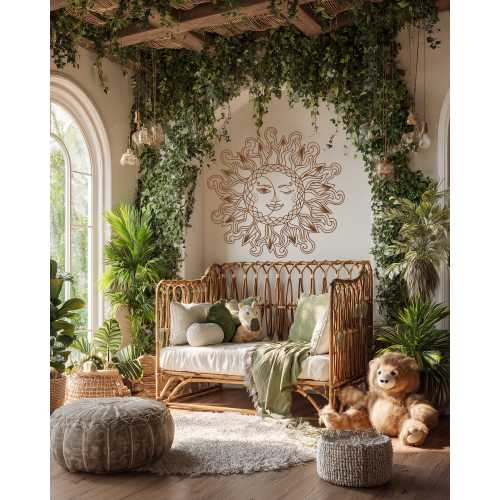 Celestial Sun Moon Wall Decal, Whimsical Boho Nursery Mural, Vinyl Sticker, Over Crib Art