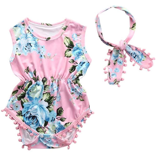 Xmas Apparel Baby-Girls Sleeveless Tassel Romper + Headband