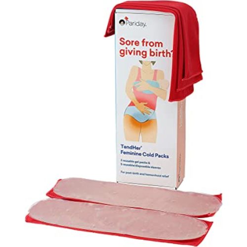 TendHer Reusable Perineal Ice Packs for Postpartum & Hemorrhoid Pain Relief, Hot and Cold Packs for Women After Pregnancy or Delivery, Pack of 2 Gel Pads Plus 5 Washable Sleeves