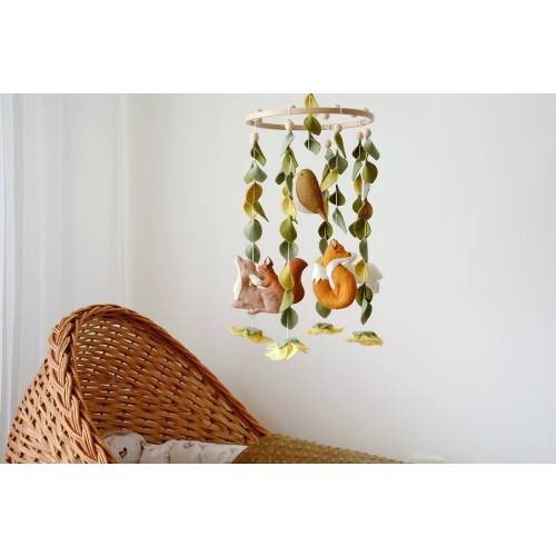 Woodland baby mobile Nursery mobile Crib mobile baby girl Animals bird fox squirrel deer rabbit mobile Hanging mobile baby shower gift