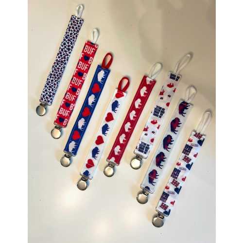 Hand Sewn Buffalo Baby Pacifier Clip, Buffalo Bills Baby