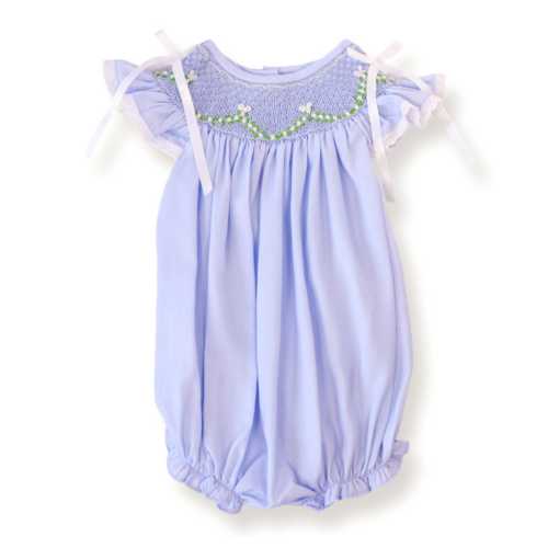 Roses & Bows Smocked Bubble in Blue