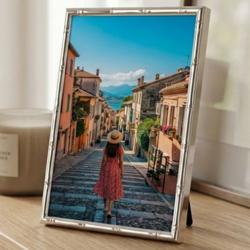 REGALWOVEN Chinoiserie Photo Slim Metal Picture Frame with HD Glass for Desk 4" x 6" Silver