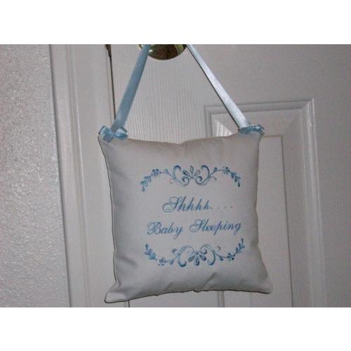Door Hanger Pillow, Heirloom  Embroidered Shabby  Chic  "Shhhh Baby Sleeping "