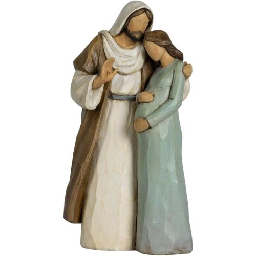 Jesus with Pregnant Woman Figurine 9 Inch Jesus Blesses The Expectant Mother Morandi Colors Resin Statue, Hand-Carved Wood Style Christian Home Décor & Meaningful Gift Walk with Jesus
