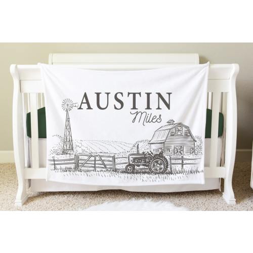Tractor Farm Blanket, Personalized Baby Blanket Gift, Toddler Blanket, Farm Nursery Decor, Toddler Birthday Gift, Farm Theme Blanket, BB47
