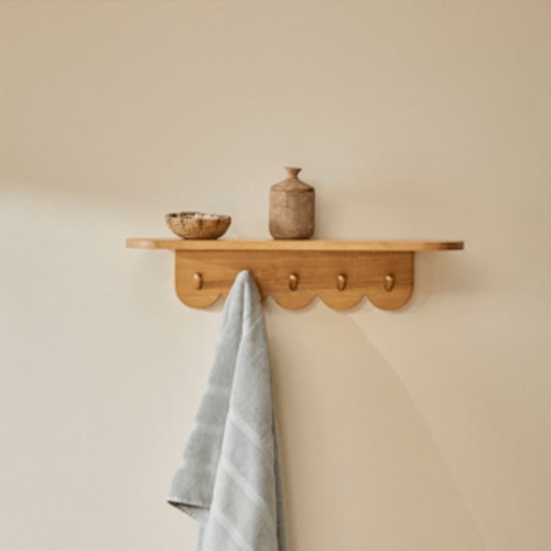 Shelly 24.5" Shelf and Coat Rack - Brass and Oak | Article