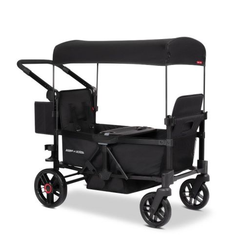 Radio Flyer Voya 2.0 Double Seater Stroller Wagon - Black: All-Terrain Tires, Adjustable Handle, Flat-Free EVA Tires, Steel & Aluminum Frame