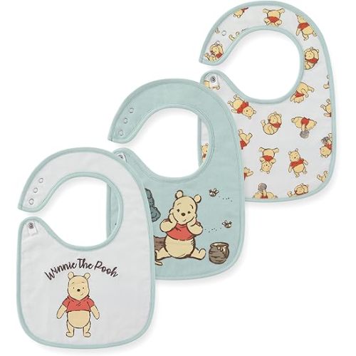 Disney Winnie the Pooh 3 Pack Baby Bibs Soft Absorbent Drool Bibs for Teething and Feeding Newborn to Infants Essentials