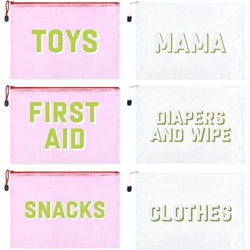 6pcs Hospital Diaper Bag Organizing Pouches for Labor and Delivery, Maternity Essentials Diaper Bag Organizer for Mommy Travel - White/Pink