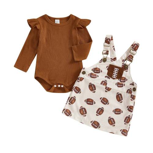 Baby Toddler Girls 2Pcs Fall Outfit Long Sleeve Romper + Football Prin – August + Willow