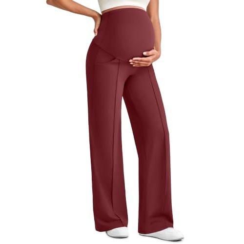 G4Free EverGoing Maternity Dress Pants Pregnancy Trousers Over the Belly | Front Seam,Two Side Pockets,Wide Leg,Sleek Soft,Slightly Brushed,Full Belly Coverage,for Work Casual Wear
