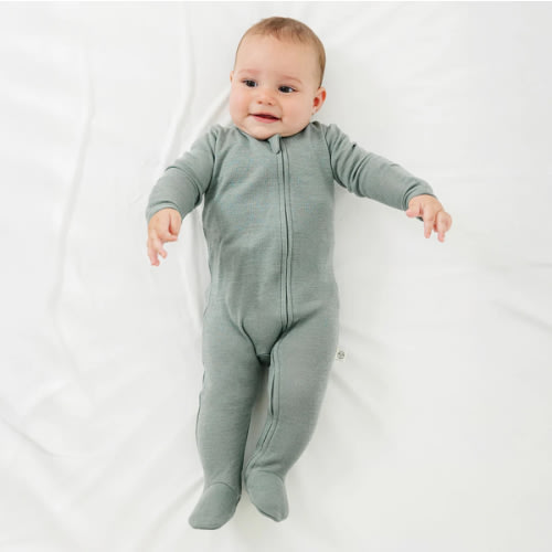 6-9 months Footie Pajamas, Merino Wool, Sage