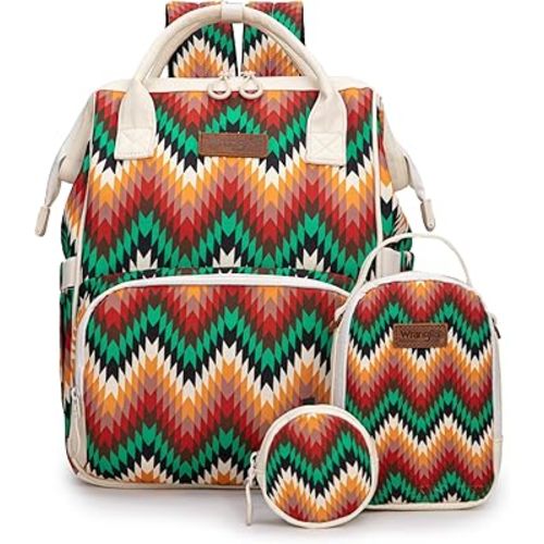 Montana West Wrangler Callie Diaper Bag Backpack with Pacifier Case, Crossbody Bottle Bag and Stroller Straps Western Pattern Multifunction Baby Travel Bag Set WG2216-9110TN