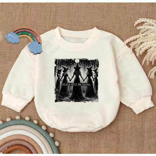 Girls Will Be Girls Baby Sweatshirt, Witch Halloween Baby Outfit, Baby Shower Gift, Newborn Gifts, Kids Clothing, Baby Clothes
