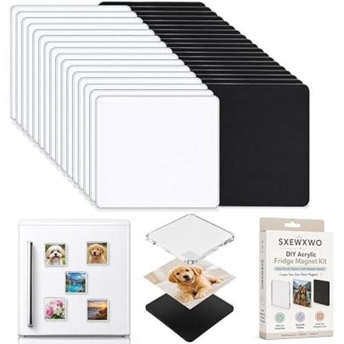 DIY Clear Acrylic Fridge Magnet Kit, Custom Magnets for Photo Refrigerator with Adhesive, Rectangle Round Thin Memory Transparent Picture Backing, Maqnet Photoes Frames Make Own