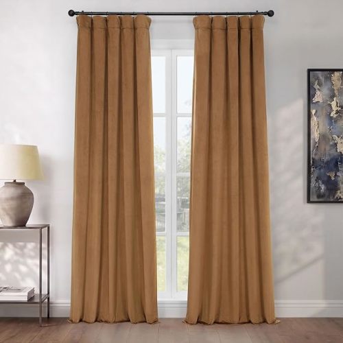 Plush Velvet Curtains for Living Room (1 Panel) - 50W x 108L, Spiced Rum