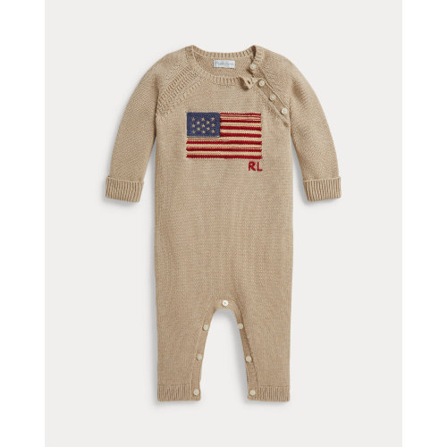 Contrast-Trim Flag Cotton Coverall