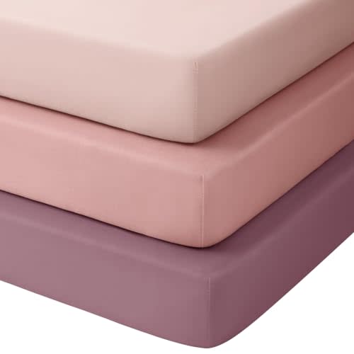 Baby Crib Sheets 3 Pack, Snug Fit Fitted Crib Sheet for Boys Girls, Super Soft Toddler Bed Sheet, Neutral Stretchy Baby Sheet, Breathable & Wrinkle-Resistant, 28x52x8in, Gradient Pink
