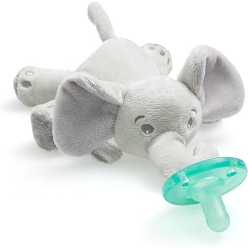 Philips AVENT Soothie Snuggle Pacifier Holder with Detachable Pacifier, 0m+, Elephant, SCF347/03- 1 Count (Pack of 1)