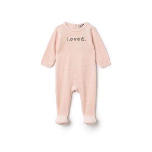 Girl Loved Embroidered Velour Snap Romper