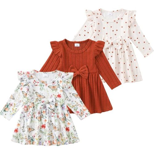 Toddler Baby Girl Dress Clothes 3 Pack Bow Fly Sleeve Summer Dress