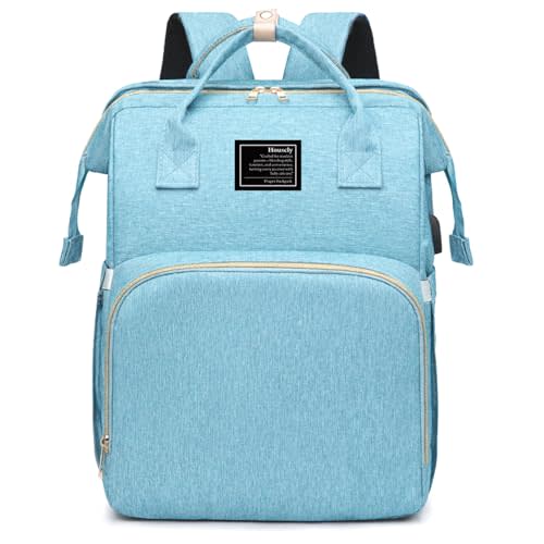 houscly Diaper Bag Backpack with Changing Station, 25L Large Capacity | Multifunction baby bag, baby registry search, baby girl newborn essentials must haves, baby shower gifts, Light Blue