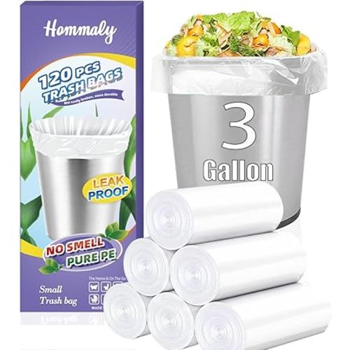 3 Gallon 120pcs (Fit 3-3.2 Gal) Small Clear Trash BagsPlastic Strong Clear Garbage Bags,Bathroom Trash Can Bin Liners,Waste Basket Liner,Fit 10-13 Liter, 3 Gallon,3.2Gallon