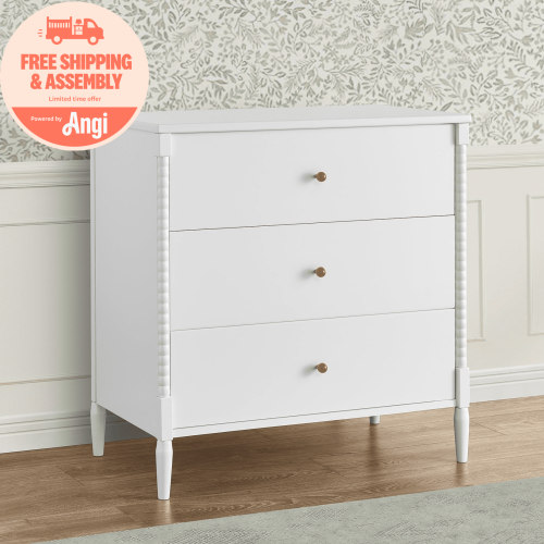 Delta Children Lily 3 Drawer Dresser with Interlocking Drawers, Bianca White