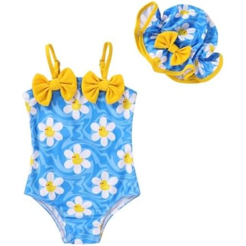 YOUNGER TREE Toddler Baby Girl Swimsuit Infant One Piece Bathing Suits with Hat Newborn Summer Beach Swimwear