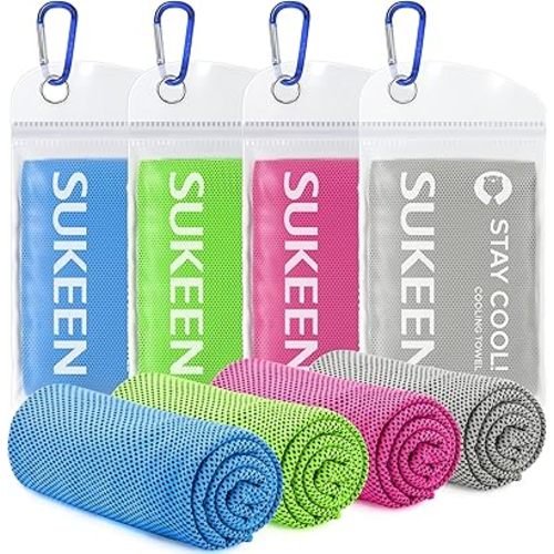 Sukeen 4 Pack Cooling Towels (40"x12"), Cooling Neck Wraps, Ice Towel, Soft Breathable Chilly Towel,Microfiber Towel for Yoga,Sport,Running,Gym,Workout,Camping,Fitness,Workout & More Activities