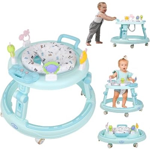 4 in 1 Baby Walker - Walkers for Babies 6-24 Months Adjustable Height, Baby Walker with Wheels, Activity,Baby Walkers for Boys Girls