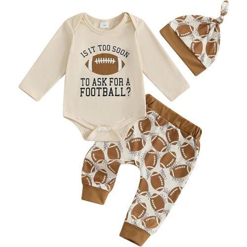 Newborn Baby Boy Football Outfit Letter Print Long Sleeve Football Romper Stripe Long Pants Hat Fall Winter Clothes