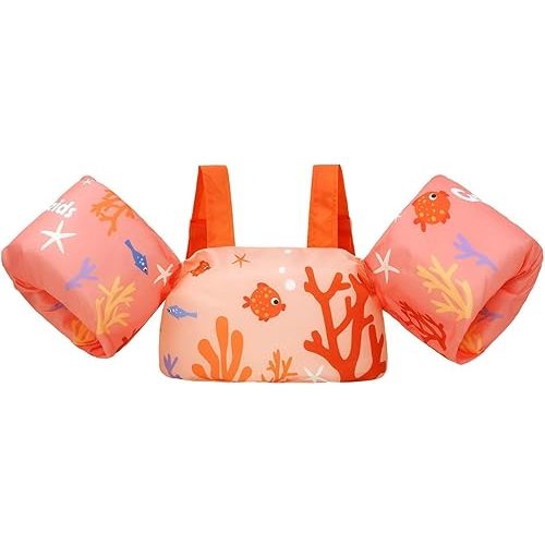 Gogokids Swim Vest for Kids, Toddler Floaties Fit 30-60 lbs Girls & Boys, Swimming Aid with Water Wings and Shoulder Strap for 2-6 Years, Pool/Beach