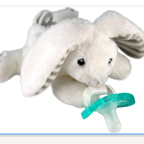 RaZbaby JollyPop Pacifier, Holder with Detachable Baby Pacifier, Stuffed Animal RaZbuddy, All Ages 0M+, 100% Medical Grade USA Made Silicone, Machine Washable, Textured & Easy to Hold – Bunny