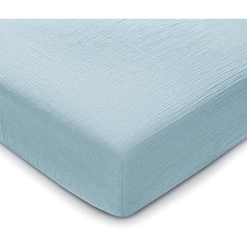 Comfy Cubs 100% Muslin Cotton Fitted Crib Sheet - Soft, Standard & Breathable Crib Sheets for Toddler Mattress - Snug Fit, Secure Elastic with Beautiful Packaging for Boys & Girls - Sky Blue