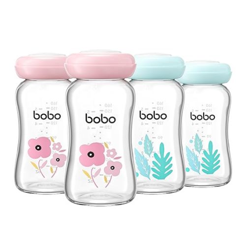 YOHKOH Glass Breast Milk Storage Bottles - 100% Leak-Proof, BPA-Free Breastmilk Storage Containers, Freezer & Dishwasher Safe, Ideal for Nursing Mothers (Multicolor, 5.4oz (Pack of 4))