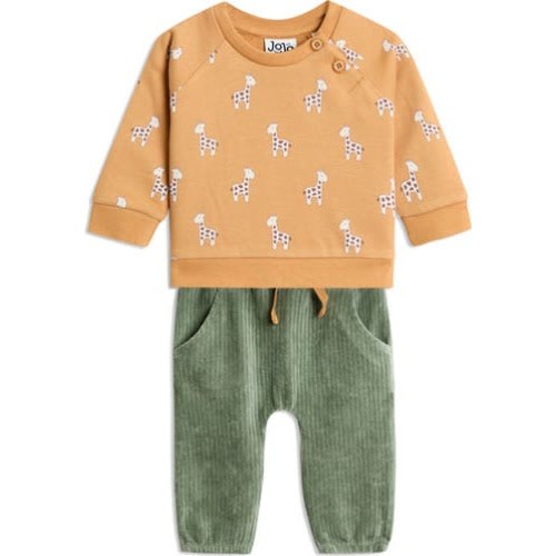 Giraffe Print Sweatshirt & Corduroy Leggings Set, 3-6M