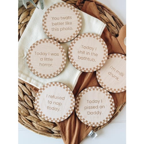 Funny Baby Milestone Rounds: Checkered Wood Photo Props