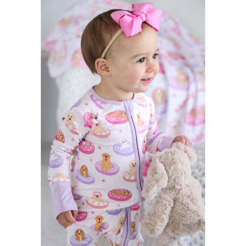 Convertible Zip Romper in Poolside Pups Pink | Caden Lane