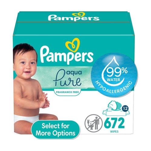 Pampers Aqua Pure Baby Wipes - 99% Water and Fragrance Free 12X 672 Count